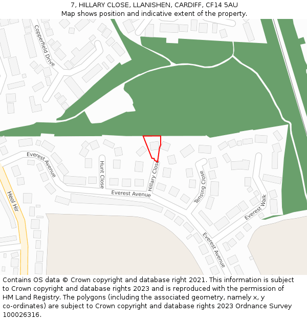 7, HILLARY CLOSE, LLANISHEN, CARDIFF, CF14 5AU: Location map and indicative extent of plot