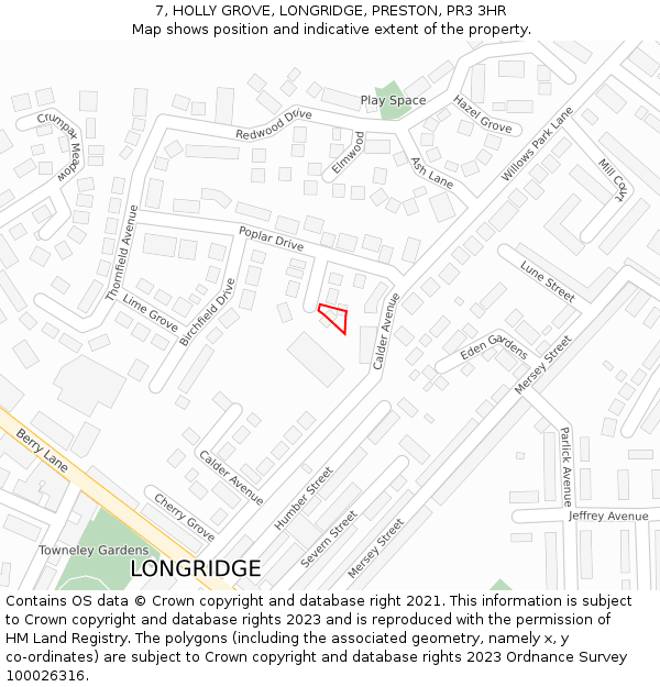 7, HOLLY GROVE, LONGRIDGE, PRESTON, PR3 3HR: Location map and indicative extent of plot