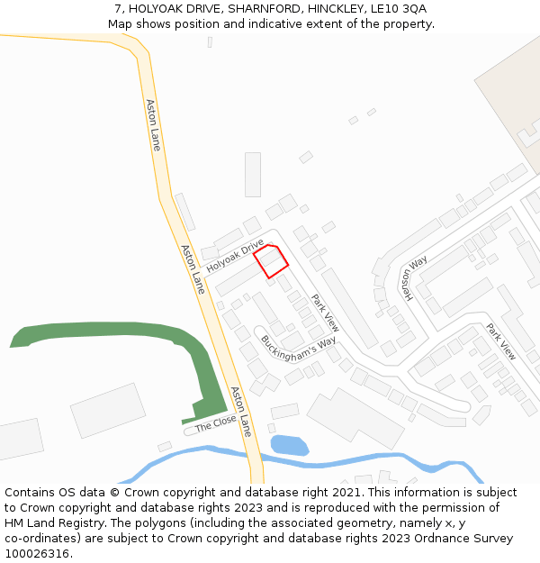 7, HOLYOAK DRIVE, SHARNFORD, HINCKLEY, LE10 3QA: Location map and indicative extent of plot