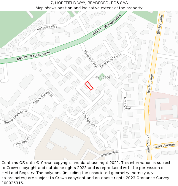 7, HOPEFIELD WAY, BRADFORD, BD5 8AA: Location map and indicative extent of plot