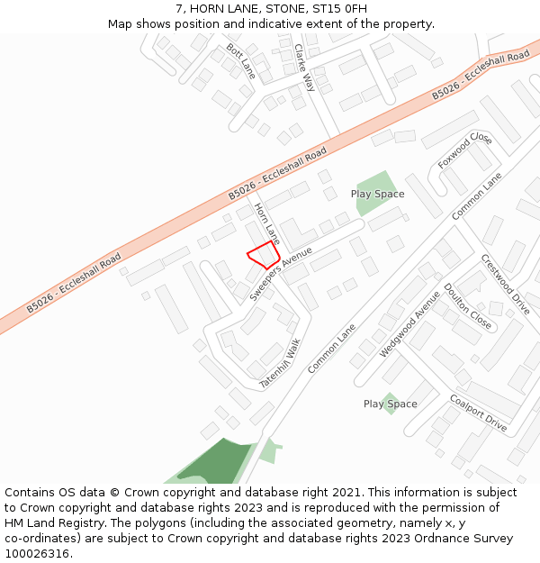 7, HORN LANE, STONE, ST15 0FH: Location map and indicative extent of plot