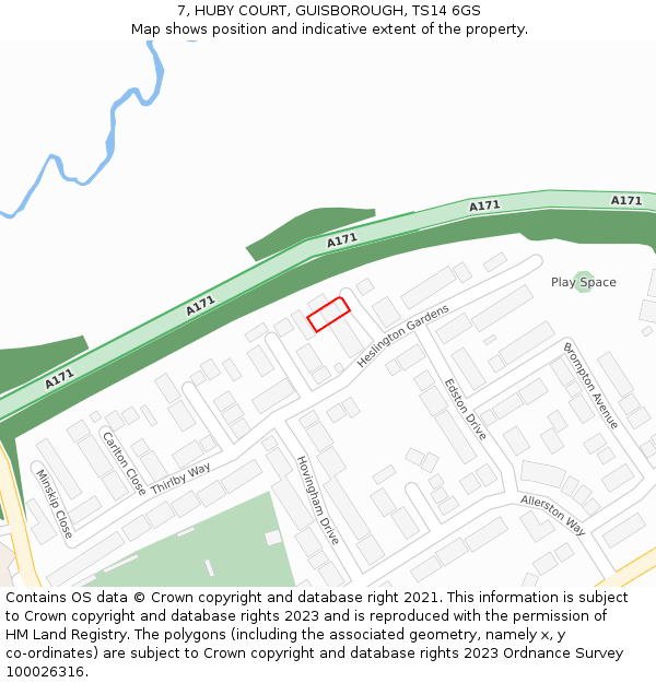 7, HUBY COURT, GUISBOROUGH, TS14 6GS: Location map and indicative extent of plot