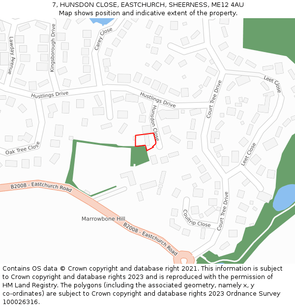 7, HUNSDON CLOSE, EASTCHURCH, SHEERNESS, ME12 4AU: Location map and indicative extent of plot