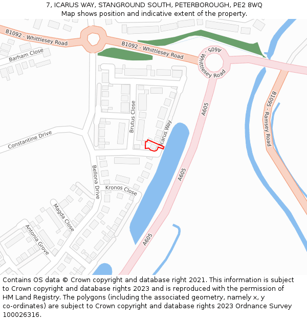 7, ICARUS WAY, STANGROUND SOUTH, PETERBOROUGH, PE2 8WQ: Location map and indicative extent of plot