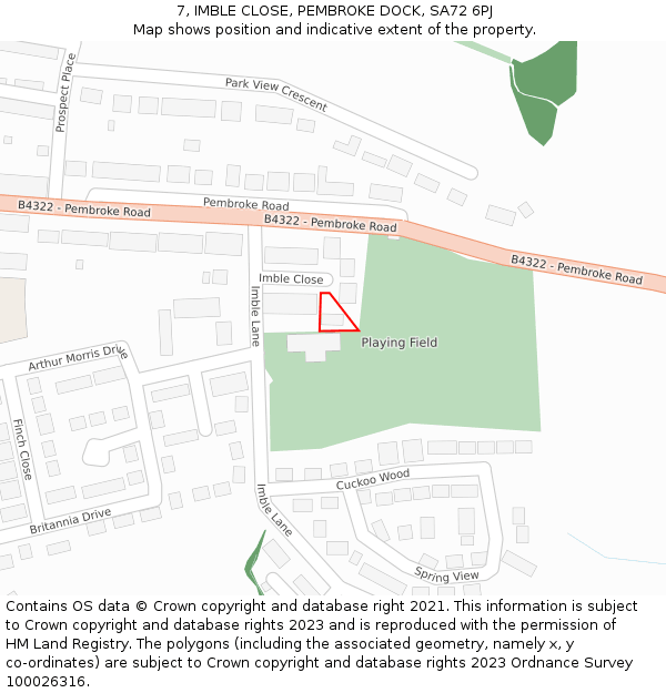 7, IMBLE CLOSE, PEMBROKE DOCK, SA72 6PJ: Location map and indicative extent of plot