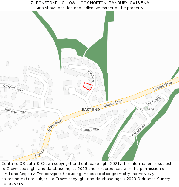 7, IRONSTONE HOLLOW, HOOK NORTON, BANBURY, OX15 5NA: Location map and indicative extent of plot