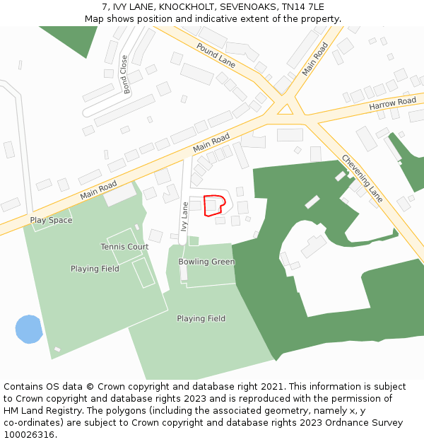 7, IVY LANE, KNOCKHOLT, SEVENOAKS, TN14 7LE: Location map and indicative extent of plot