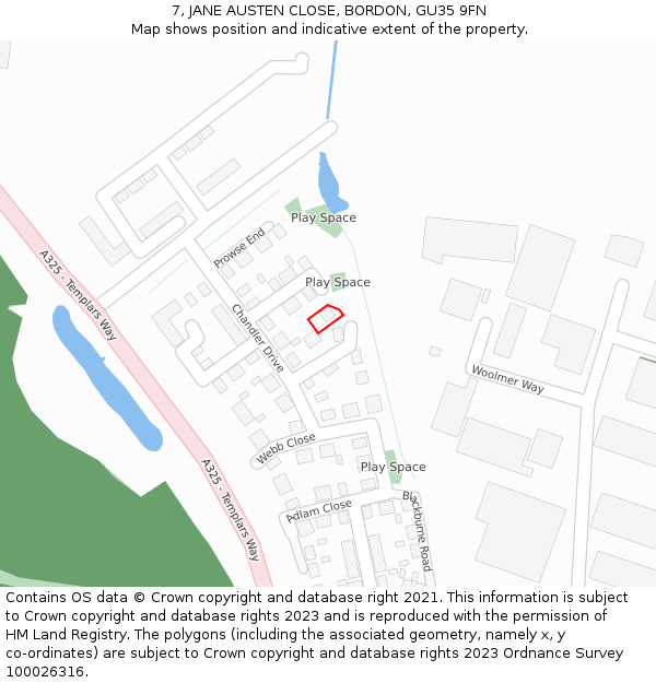 7, JANE AUSTEN CLOSE, BORDON, GU35 9FN: Location map and indicative extent of plot