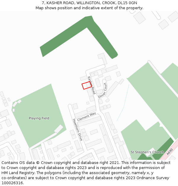 7, KASHER ROAD, WILLINGTON, CROOK, DL15 0GN: Location map and indicative extent of plot