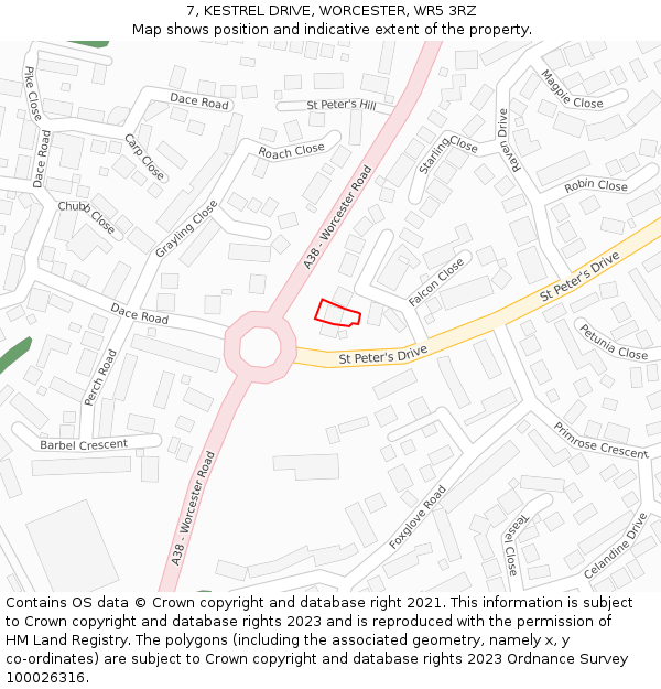 7, KESTREL DRIVE, WORCESTER, WR5 3RZ: Location map and indicative extent of plot