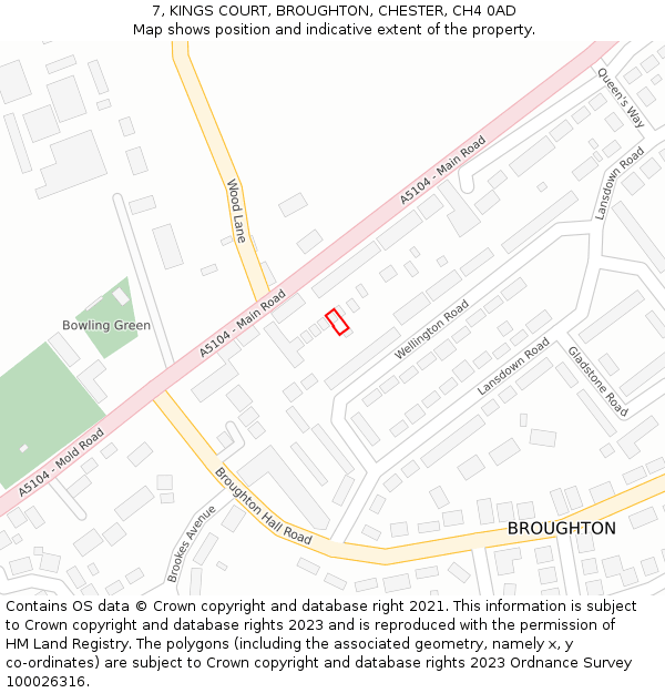 7, KINGS COURT, BROUGHTON, CHESTER, CH4 0AD: Location map and indicative extent of plot