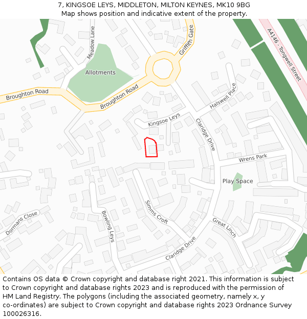 7, KINGSOE LEYS, MIDDLETON, MILTON KEYNES, MK10 9BG: Location map and indicative extent of plot