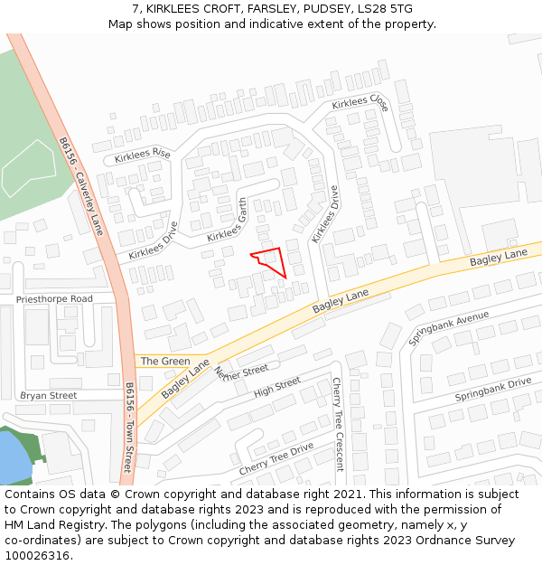 7, KIRKLEES CROFT, FARSLEY, PUDSEY, LS28 5TG: Location map and indicative extent of plot