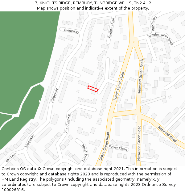 7, KNIGHTS RIDGE, PEMBURY, TUNBRIDGE WELLS, TN2 4HP: Location map and indicative extent of plot