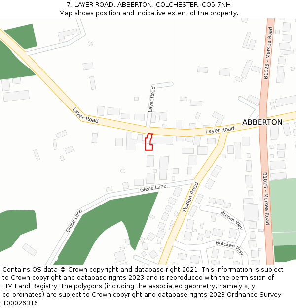 7, LAYER ROAD, ABBERTON, COLCHESTER, CO5 7NH: Location map and indicative extent of plot