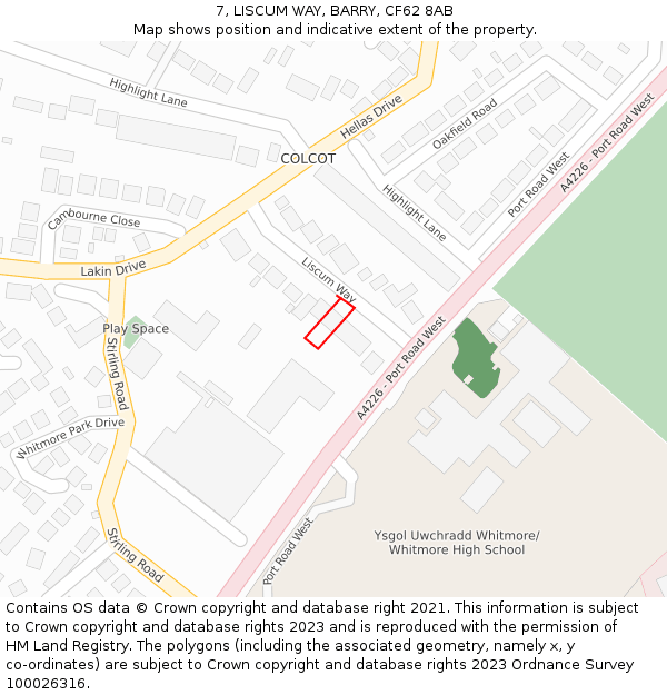 7, LISCUM WAY, BARRY, CF62 8AB: Location map and indicative extent of plot