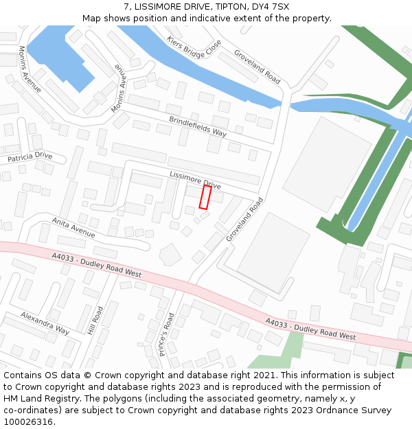 7, LISSIMORE DRIVE, TIPTON, DY4 7SX: Location map and indicative extent of plot