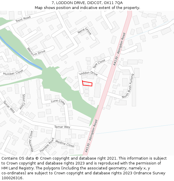 7, LODDON DRIVE, DIDCOT, OX11 7QA: Location map and indicative extent of plot