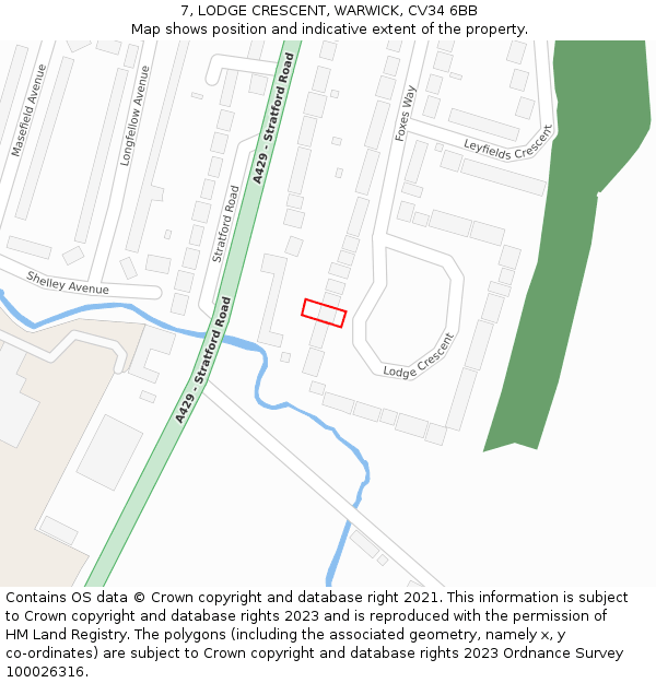 7, LODGE CRESCENT, WARWICK, CV34 6BB: Location map and indicative extent of plot