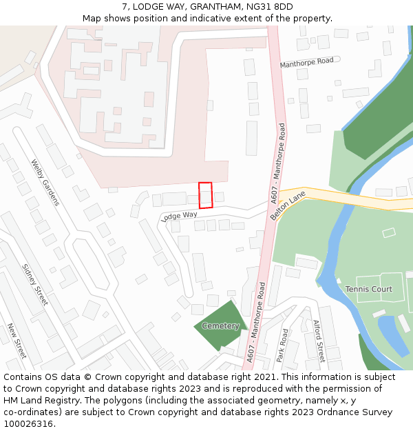 7, LODGE WAY, GRANTHAM, NG31 8DD: Location map and indicative extent of plot