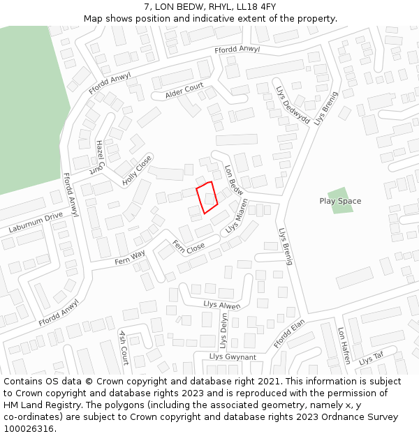 7, LON BEDW, RHYL, LL18 4FY: Location map and indicative extent of plot