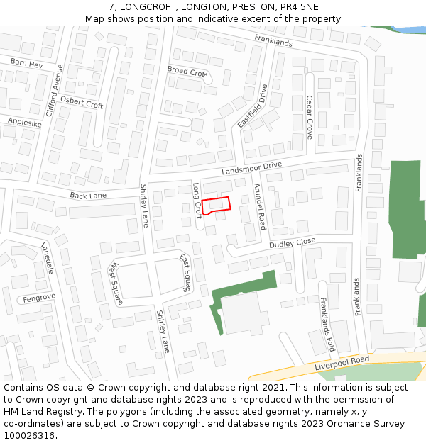 7, LONGCROFT, LONGTON, PRESTON, PR4 5NE: Location map and indicative extent of plot