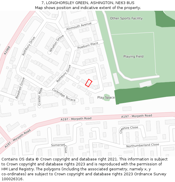 7, LONGHORSLEY GREEN, ASHINGTON, NE63 8US: Location map and indicative extent of plot