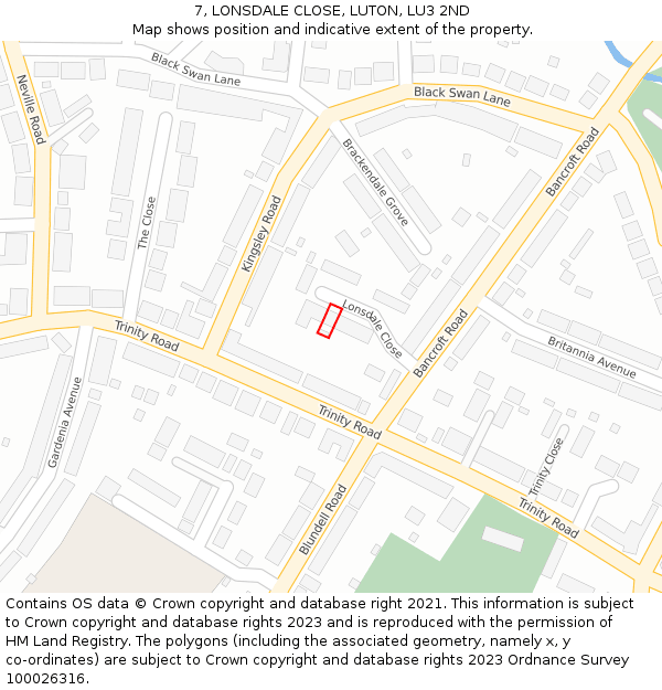 7, LONSDALE CLOSE, LUTON, LU3 2ND: Location map and indicative extent of plot