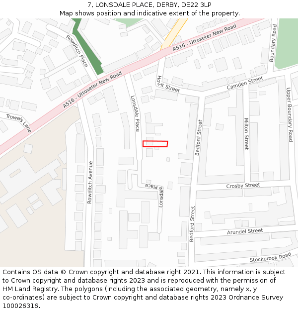 7, LONSDALE PLACE, DERBY, DE22 3LP: Location map and indicative extent of plot