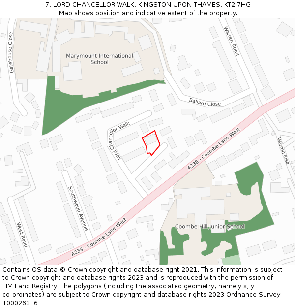 7, LORD CHANCELLOR WALK, KINGSTON UPON THAMES, KT2 7HG: Location map and indicative extent of plot