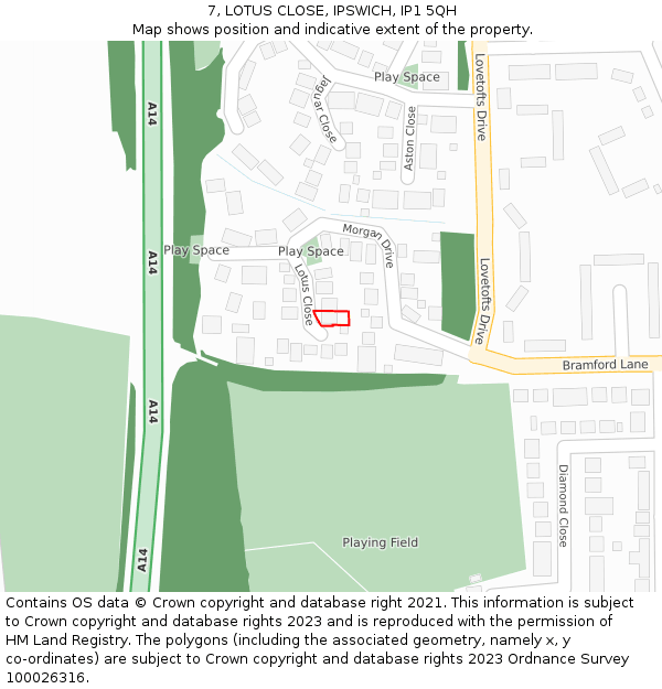 7, LOTUS CLOSE, IPSWICH, IP1 5QH: Location map and indicative extent of plot