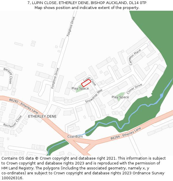 7, LUPIN CLOSE, ETHERLEY DENE, BISHOP AUCKLAND, DL14 0TP: Location map and indicative extent of plot