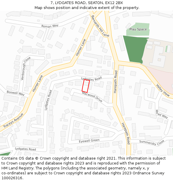 7, LYDGATES ROAD, SEATON, EX12 2BX: Location map and indicative extent of plot