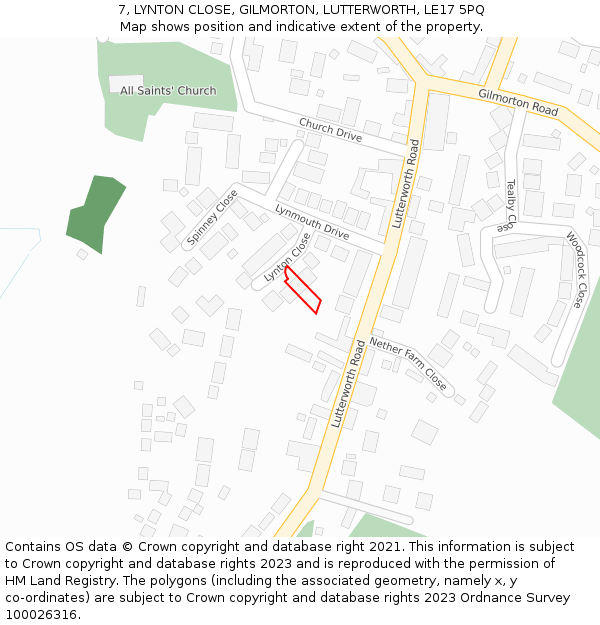 7, LYNTON CLOSE, GILMORTON, LUTTERWORTH, LE17 5PQ: Location map and indicative extent of plot