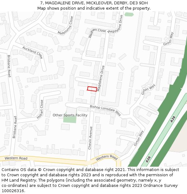 7, MAGDALENE DRIVE, MICKLEOVER, DERBY, DE3 9DH: Location map and indicative extent of plot