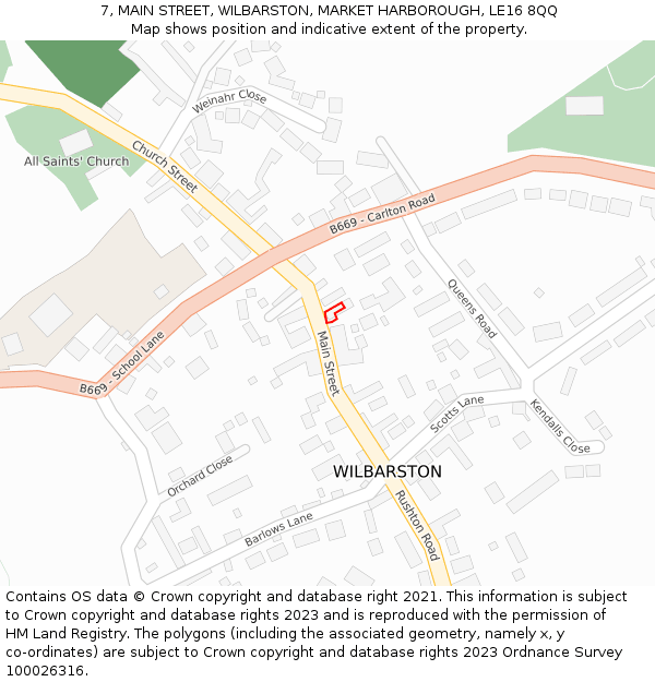 7, MAIN STREET, WILBARSTON, MARKET HARBOROUGH, LE16 8QQ: Location map and indicative extent of plot