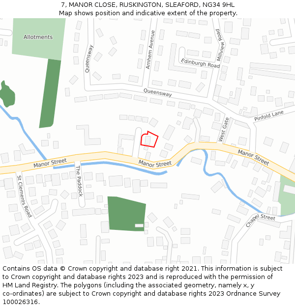 7, MANOR CLOSE, RUSKINGTON, SLEAFORD, NG34 9HL: Location map and indicative extent of plot