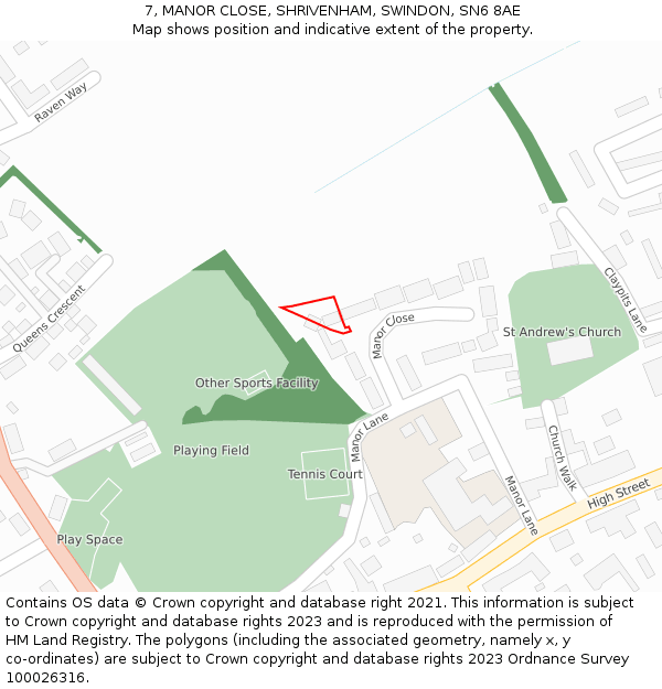 7, MANOR CLOSE, SHRIVENHAM, SWINDON, SN6 8AE: Location map and indicative extent of plot