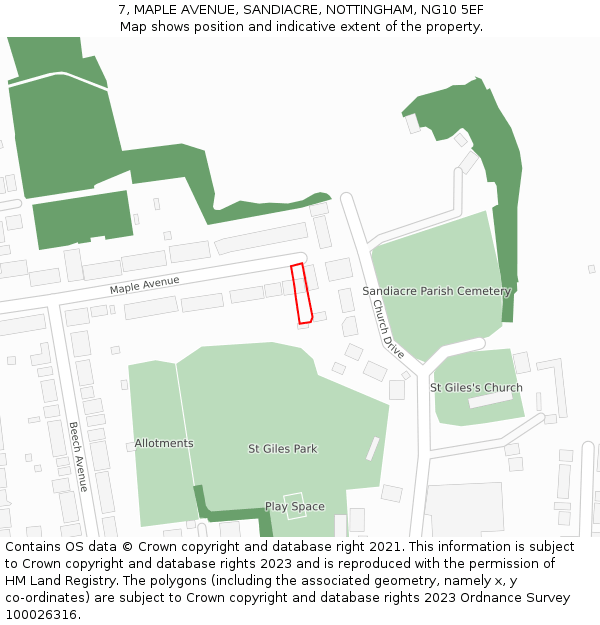 7, MAPLE AVENUE, SANDIACRE, NOTTINGHAM, NG10 5EF: Location map and indicative extent of plot