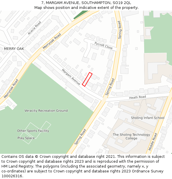 7, MARGAM AVENUE, SOUTHAMPTON, SO19 2QL: Location map and indicative extent of plot