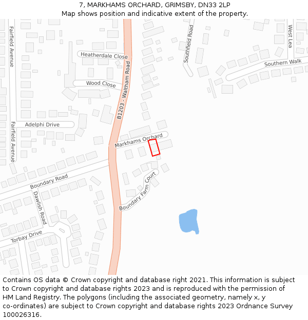 7, MARKHAMS ORCHARD, GRIMSBY, DN33 2LP: Location map and indicative extent of plot