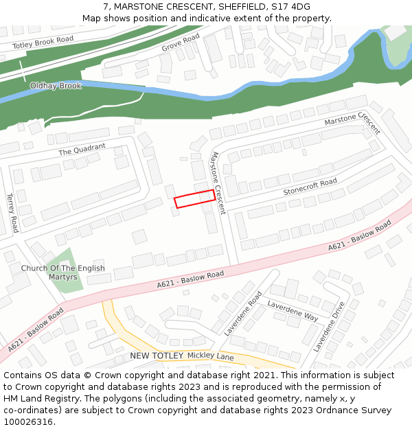 7, MARSTONE CRESCENT, SHEFFIELD, S17 4DG: Location map and indicative extent of plot