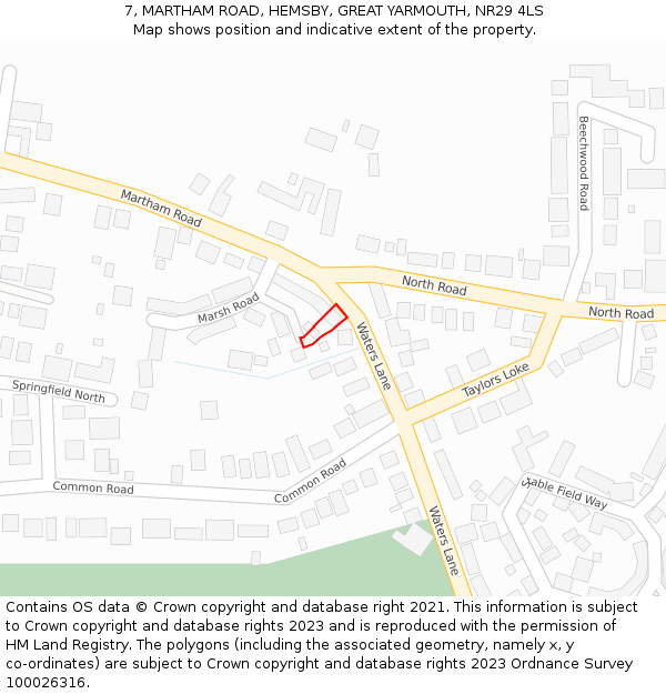 7, MARTHAM ROAD, HEMSBY, GREAT YARMOUTH, NR29 4LS: Location map and indicative extent of plot