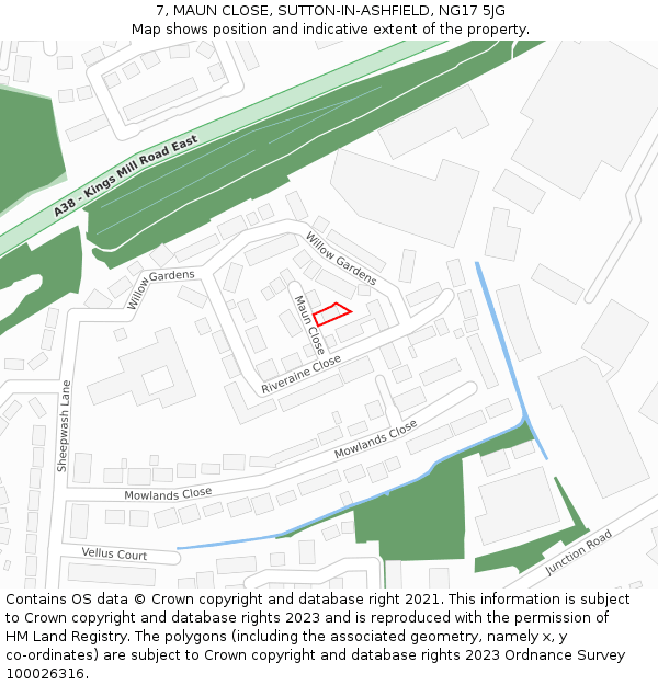 7, MAUN CLOSE, SUTTON-IN-ASHFIELD, NG17 5JG: Location map and indicative extent of plot