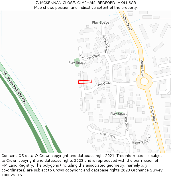 7, MCKENNAN CLOSE, CLAPHAM, BEDFORD, MK41 6GR: Location map and indicative extent of plot