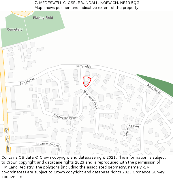 7, MEDESWELL CLOSE, BRUNDALL, NORWICH, NR13 5QG: Location map and indicative extent of plot