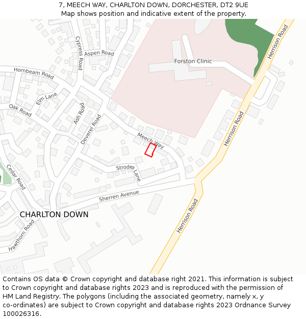 7, MEECH WAY, CHARLTON DOWN, DORCHESTER, DT2 9UE: Location map and indicative extent of plot