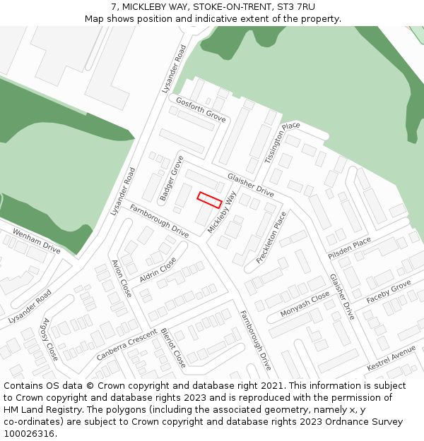 7, MICKLEBY WAY, STOKE-ON-TRENT, ST3 7RU: Location map and indicative extent of plot