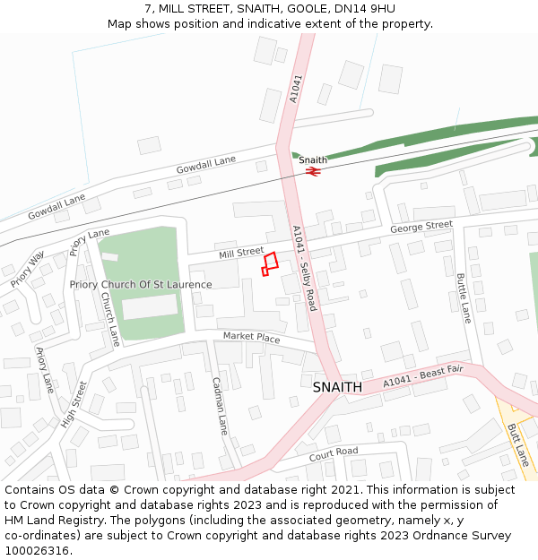 7, MILL STREET, SNAITH, GOOLE, DN14 9HU: Location map and indicative extent of plot