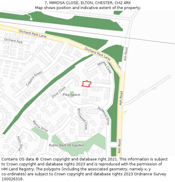 7, MIMOSA CLOSE, ELTON, CHESTER, CH2 4RX: Location map and indicative extent of plot